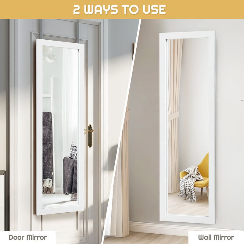 Helkropsspejl hvid MDF-ram 120 cm x 37 cm til væg og dør