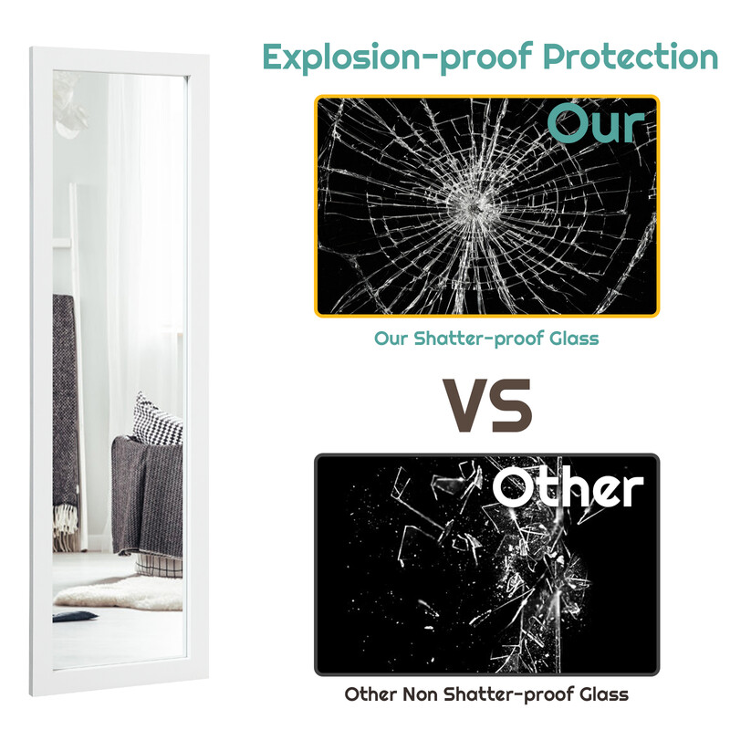 Helkropsspejl hvid MDF-ram 120 cm x 37 cm til væg og dør