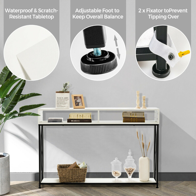 Hvid konsolbord med åbne hylder stålram MDF 120x23x79 cm