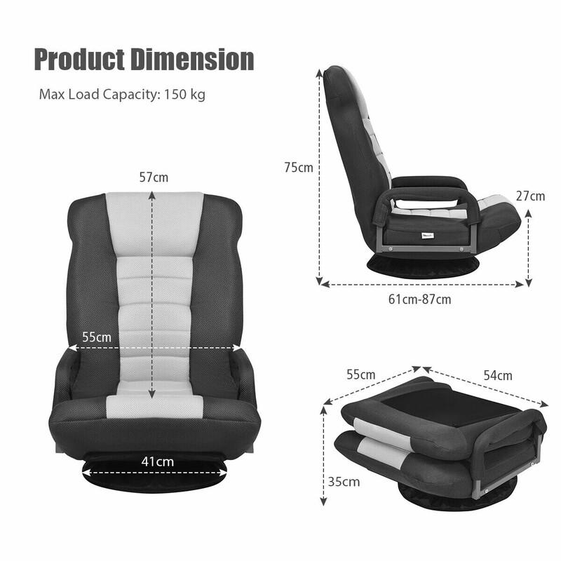 Gulvstol justerbar 6 positioner grå jern netstof 61x55x75 cm