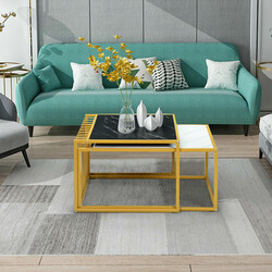 Bordsæt faux-marmor sort/hvid 80x53 cm stabelbar metalramme