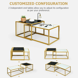 Bordsæt faux-marmor sort/hvid 80x53 cm stabelbar metalramme