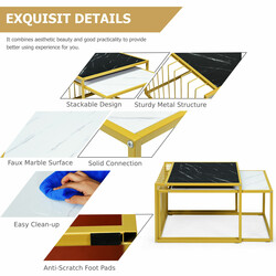 Bordsæt faux-marmor sort/hvid 80x53 cm stabelbar metalramme