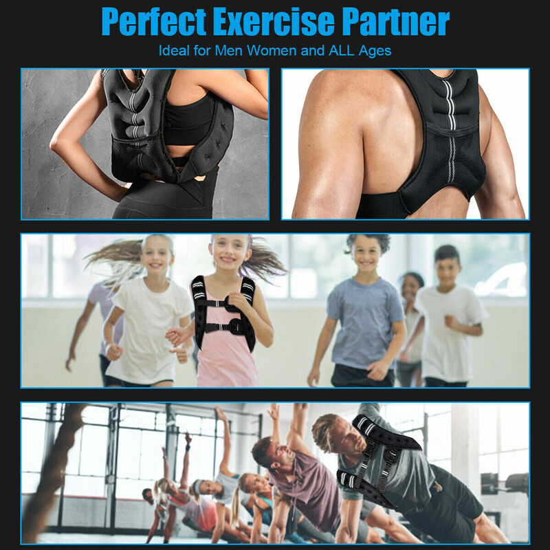 Vægtvest 15 kg sort neopren med justerbare remme og refleksbånd