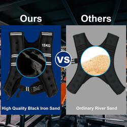 Vægtvest 15 kg sort neopren med justerbare remme og refleksbånd