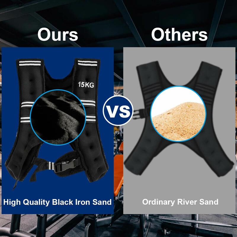 Vægtvest 15 kg sort neopren med justerbare remme og refleksbånd