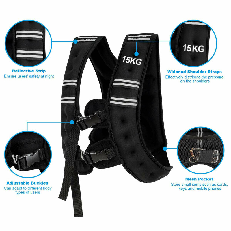 Vægtvest 15 kg sort neopren med justerbare remme og refleksbånd