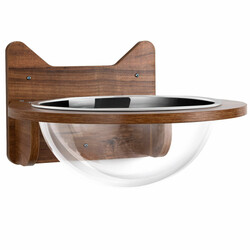 Vægmonteret katteleje i træ med transparent kuppel brun 40x40x23 cm