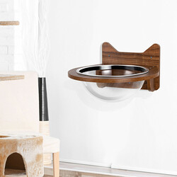 Vægmonteret katteleje i træ med transparent kuppel brun 40x40x23 cm