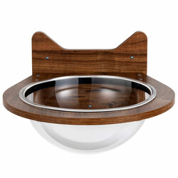 Vægmonteret katteleje i træ med transparent kuppel brun 40x40x23 cm