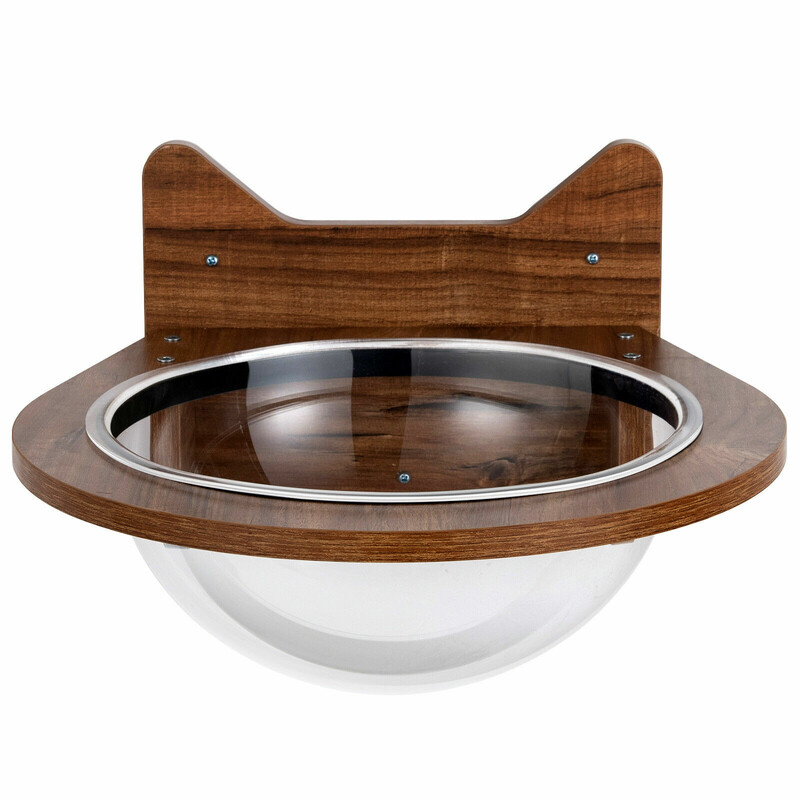 Vægmonteret katteleje i træ med transparent kuppel brun 40x40x23 cm
