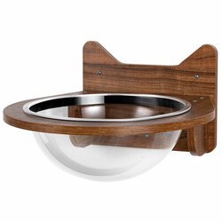 Vægmonteret katteleje i træ med transparent kuppel brun 40x40x23 cm