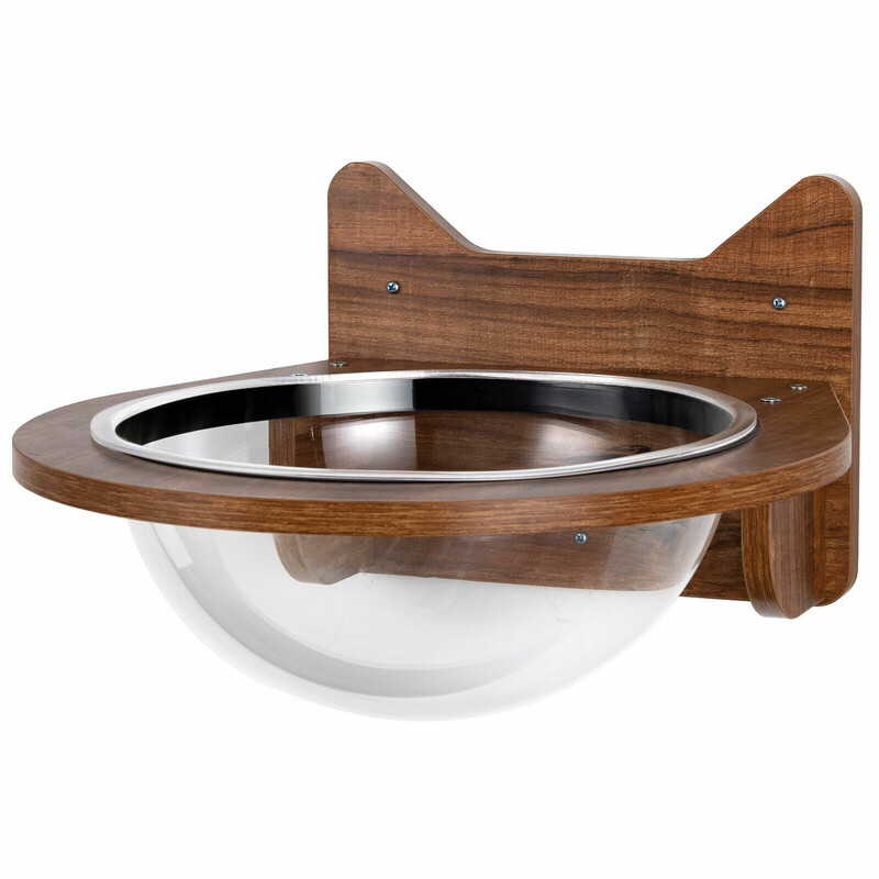 Vægmonteret katteleje i træ med transparent kuppel brun 40x40x23 cm