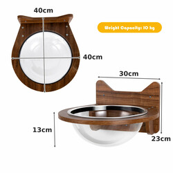 Vægmonteret katteleje i træ med transparent kuppel brun 40x40x23 cm