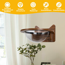 Vægmonteret katteleje i træ med transparent kuppel brun 40x40x23 cm