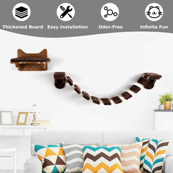 Vægmonteret katteklatrestativ i træ og PVC brun 39x31x23 cm