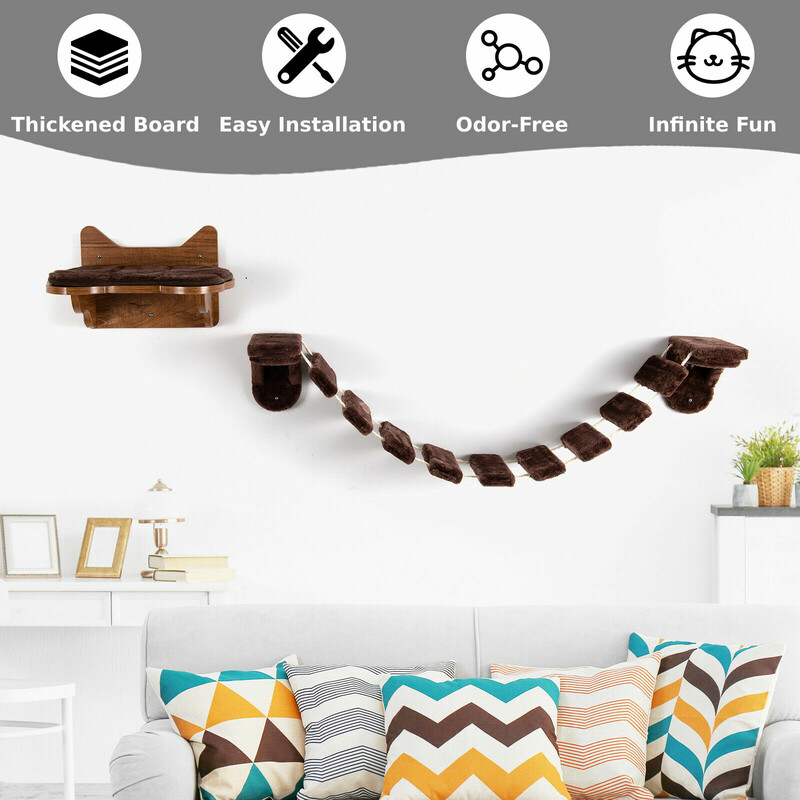 Vægmonteret katteklatrestativ i træ og PVC brun 39x31x23 cm