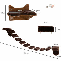 Vægmonteret katteklatrestativ i træ og PVC brun 39x31x23 cm