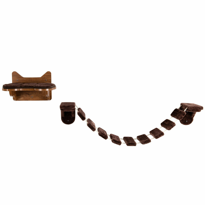 Vægmonteret katteklatrestativ i træ og PVC brun 39x31x23 cm
