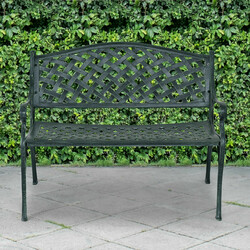 Havebænk i støbealuminium antikgrøn 103x55x82 cm med armstøtte til 2-3 personer