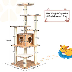 Katteklatretræ 175 cm spånplade med kløpæle og gemmested