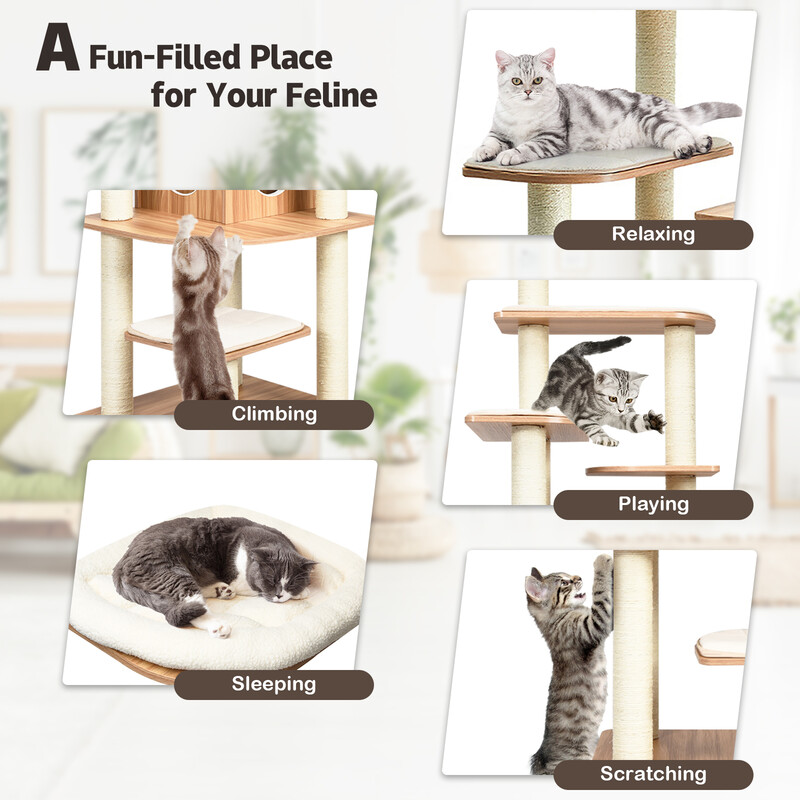 Katteklatretræ 175 cm spånplade med kløpæle og gemmested