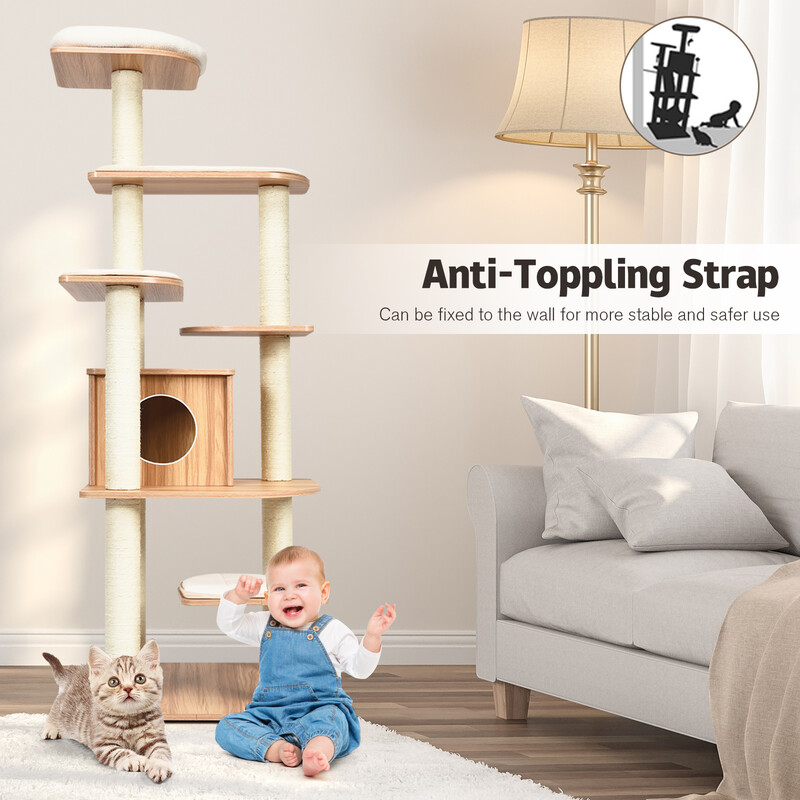 Katteklatretræ 175 cm spånplade med kløpæle og gemmested