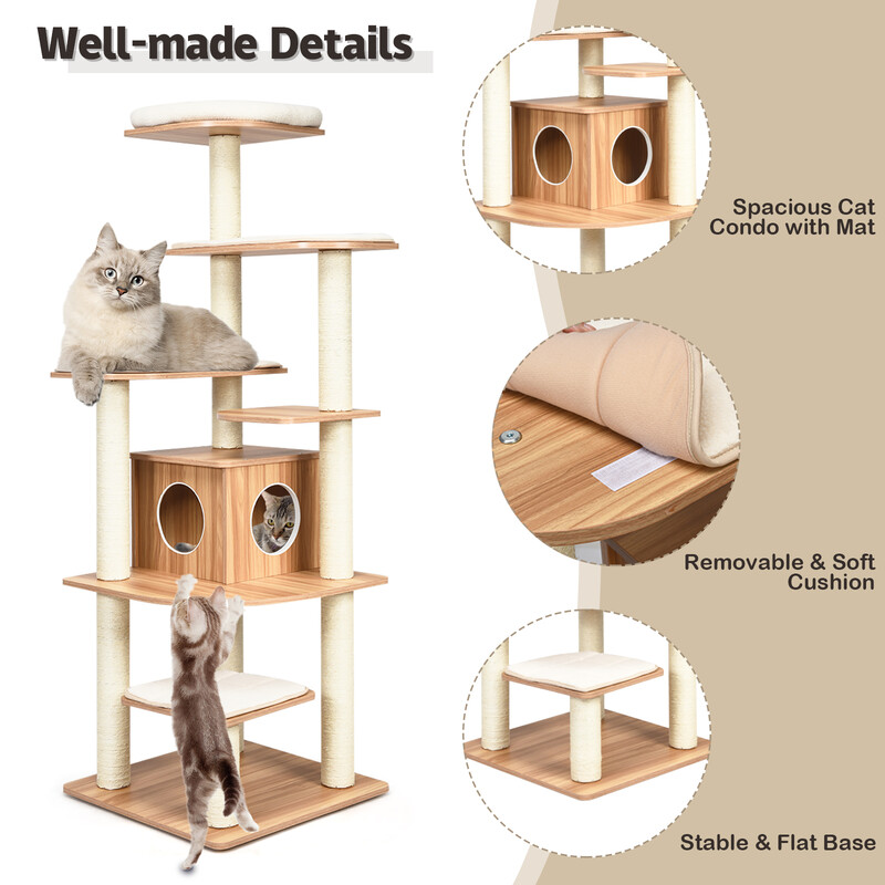 Katteklatretræ 175 cm spånplade med kløpæle og gemmested
