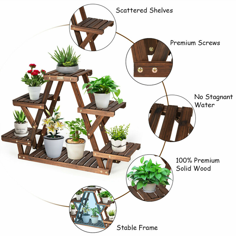 Plantestativ i fyr brun 6 niveauer 99x25x64