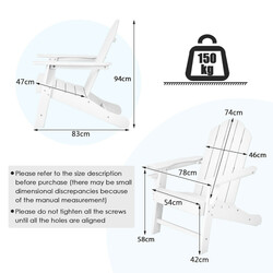 Adirondackstol hvid PE 85x78x94 cm udendørs med krusholder