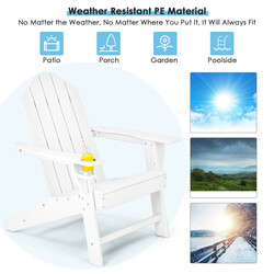 Adirondackstol hvid PE 85x78x94 cm udendørs med krusholder