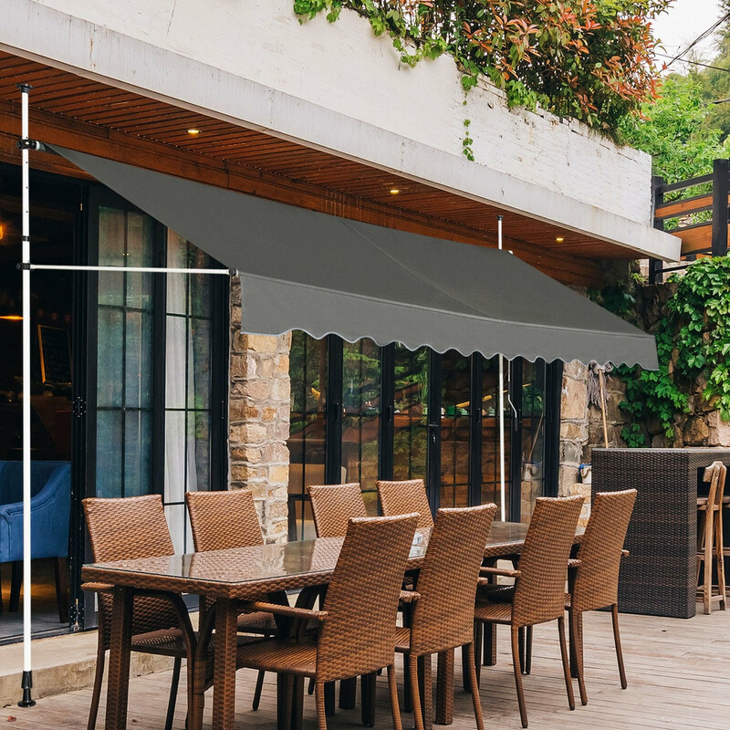 Teleskopmarkise grå aluminium og oxford 395 cm justerbar højde UV-beskyttelse