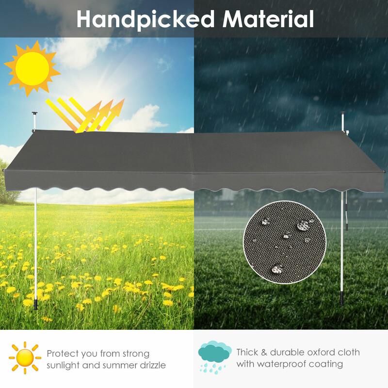 Teleskopmarkise grå aluminium og oxford 395 cm justerbar højde UV-beskyttelse