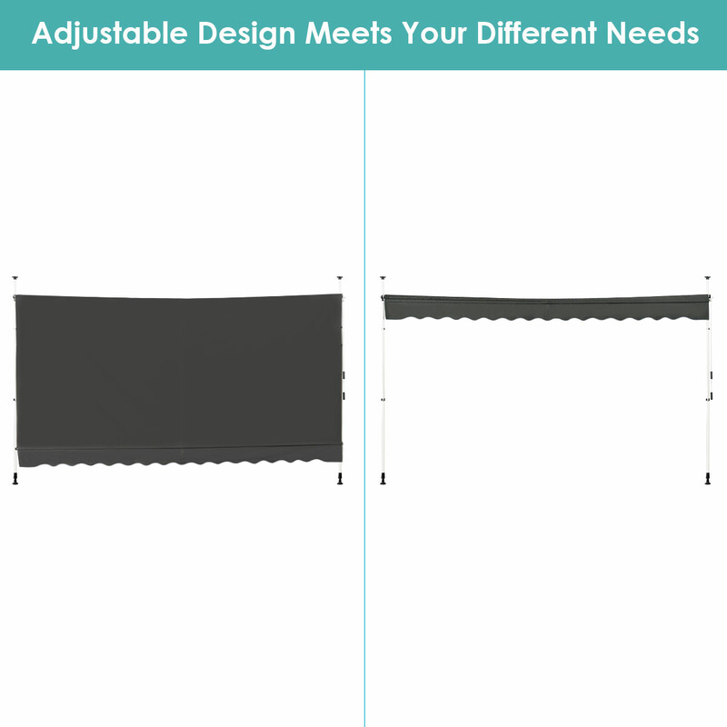 Teleskopmarkise grå aluminium og oxford 395 cm justerbar højde UV-beskyttelse