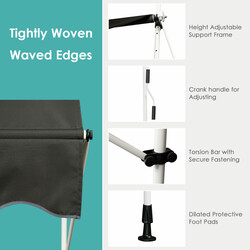 Teleskopmarkise grå aluminium og oxford 395 cm justerbar højde UV-beskyttelse