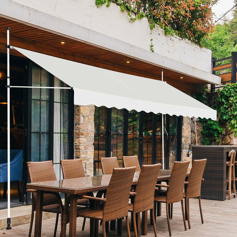 Balkonmarkise aluminiumramme 395 cm bred beige UV‑beskyttende justerbar uden boring