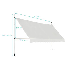 Balkonmarkise aluminiumramme 395 cm bred beige UV‑beskyttende justerbar uden boring