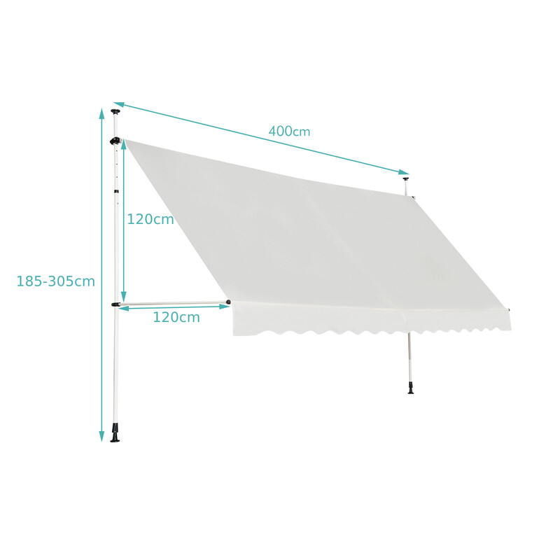 Balkonmarkise aluminiumramme 395 cm bred beige UV‑beskyttende justerbar uden boring