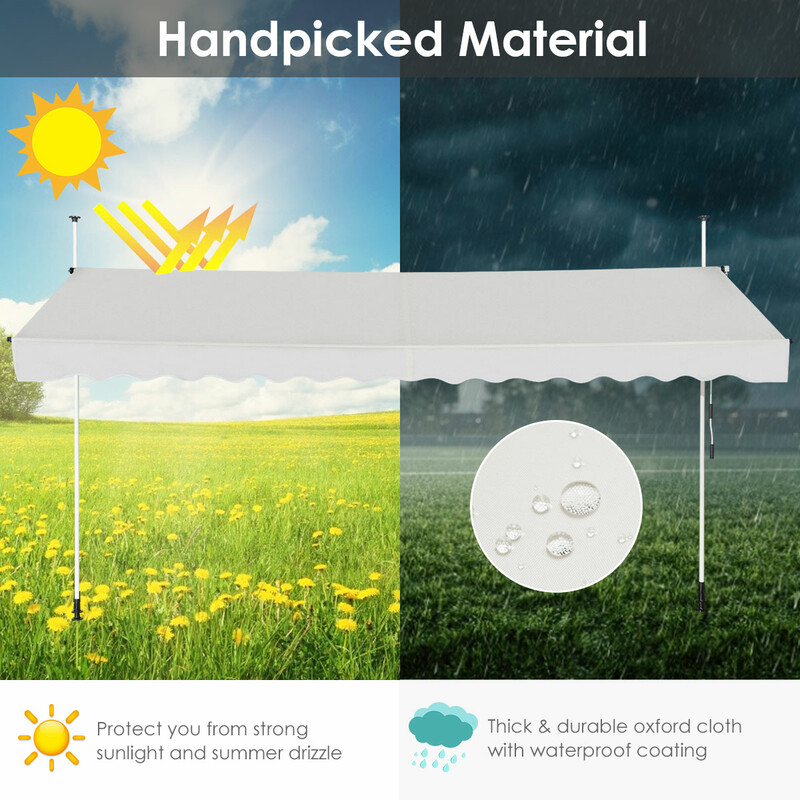 Balkonmarkise aluminiumramme 395 cm bred beige UV‑beskyttende justerbar uden boring