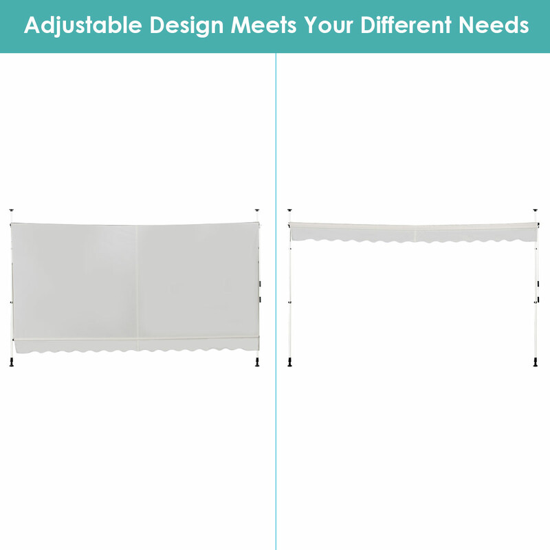 Balkonmarkise aluminiumramme 395 cm bred beige UV‑beskyttende justerbar uden boring