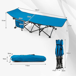 Campingseng blå metal og oxford 190x70x54 cm med hovedstøtte