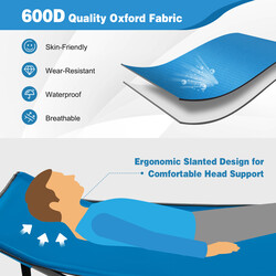 Campingseng blå metal og oxford 190x70x54 cm med hovedstøtte