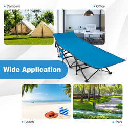 Campingseng blå metal og oxford 190x70x54 cm med hovedstøtte