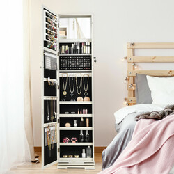 Roterende smykkeskab i hvid MDF med spejl og opbevaring 39x39x161 cm