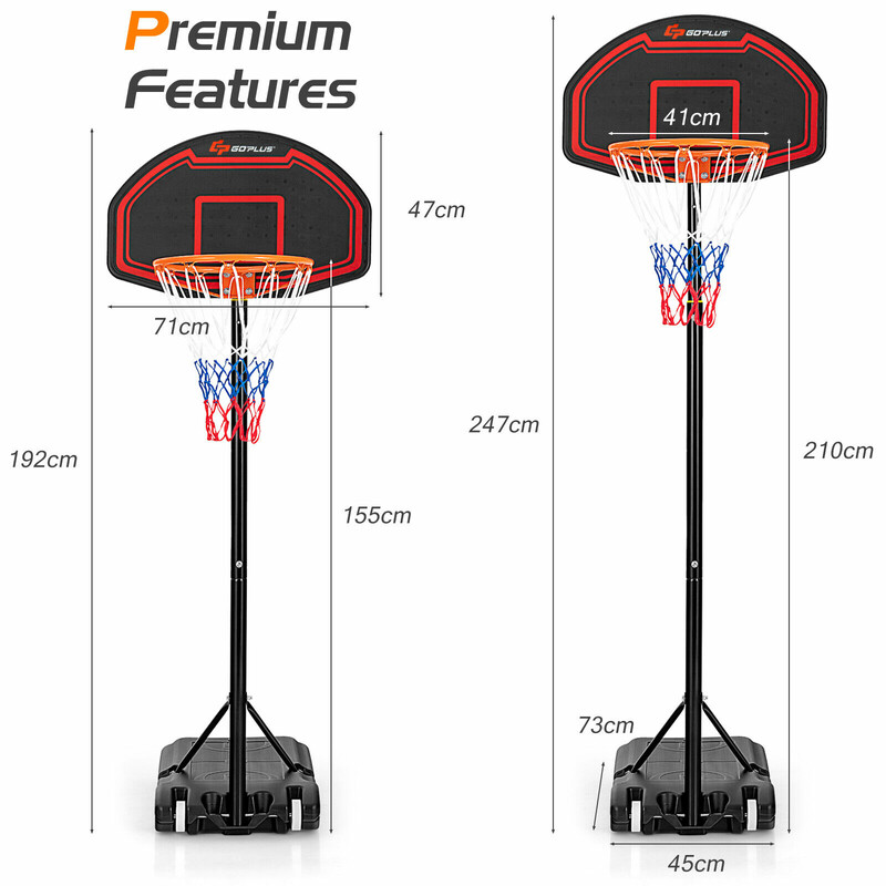 Basketballkurv justerbar HDPE og stål rød sort indendørs udendørs 155-210 cm