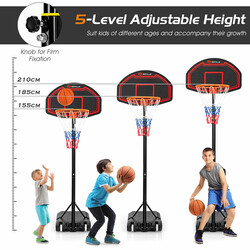 Basketballkurv justerbar HDPE og stål rød sort indendørs udendørs 155-210 cm