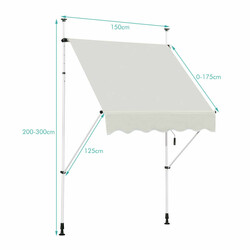 Solskærm aluminium Oxford stof 150x120 cm justerbar højde 190-300 cm beige