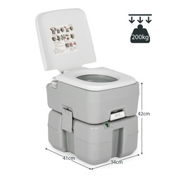 Portabel campingtoilet grå HDPE 34x41x42 cm 10 L vand 20 L affald