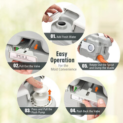 Portabel campingtoilet grå HDPE 34x41x42 cm 10 L vand 20 L affald