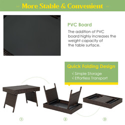 Sammenklappeligt sofabord brun PE-rotting med PVC-plade og stålramme 60x40x40 cm